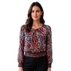 Marc New York Multicolor Animal Print Sheer Blouse Long Sleeve